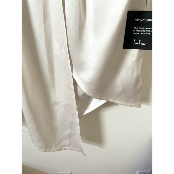 Lulus Satin Off-the-Shoulder Mini Dress Ivory Size Small NEW - Picture 9 of 13